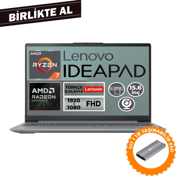 Lenovo IdeaPad Slim 3 Ryzen 7 5825U 16GB 512GB SSD 15.6" Fdos Laptop + VIT 1 TB SSD 82XM00U4TX 011 ürün görseli 1