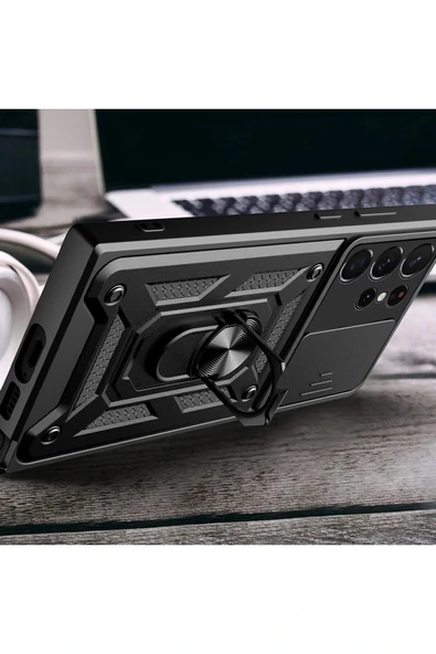 LitaeTrend Samsung Galaxy S23 Ultra Kılıf Pars Lens Yüzüklü Silikon - Yeşil - Resim 3