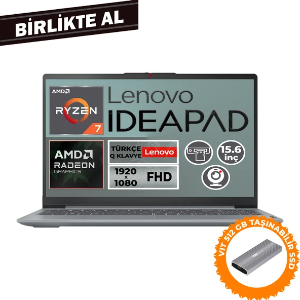 Lenovo IdeaPad Slim 3 Ryzen 7 5825U 16GB 512GB SSD 15.6" Fdos Laptop + VIT 512 GB SSD 82XM00U4TX 005 ürün görseli 1