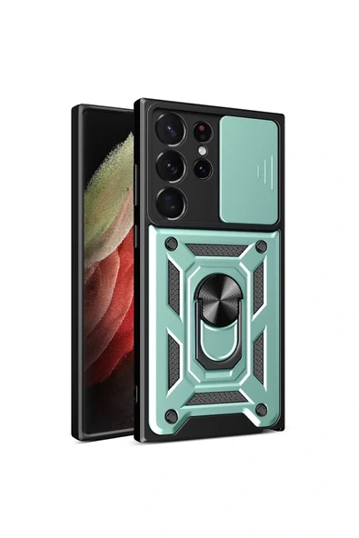 LitaeTrend Samsung Galaxy S23 Ultra Kılıf Pars Lens Yüzüklü Silikon - Yeşil ürün görseli 1