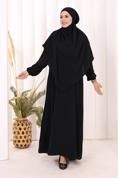 Sufleli Elbise Takım 6044 Siyah - Resim 3