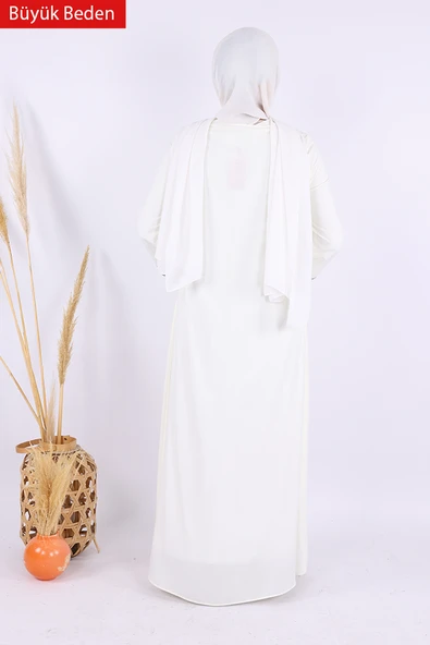 6011-1 Çizgili Fermuarlı Ferace Ekru - Resim 4