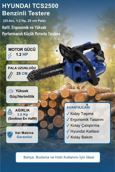 HYUNDAI TCS2500 Benzinli Testere - 1.2 Hp / 25 cm Pala - Resim 3
