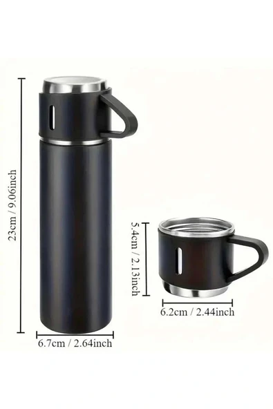 LitaeTrend Termos Seti 3'lü Bardak Seti Isı Dayanıklı Siyah Paslanmaz Çelik Vakumlu - Resim 4