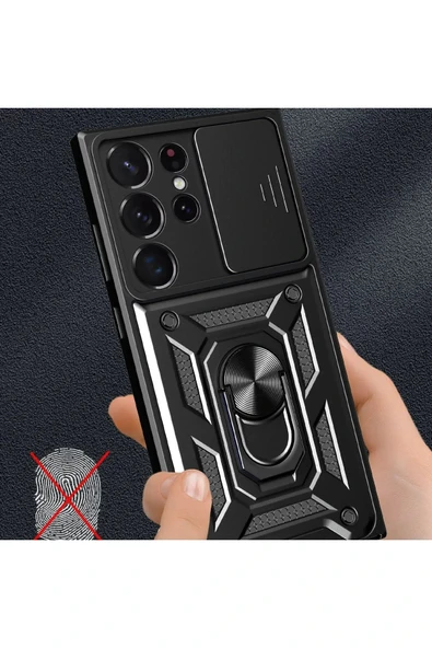 LitaeTrend Samsung Galaxy S23 Ultra Kılıf Pars Lens Yüzüklü Silikon - Yeşil - Resim 2