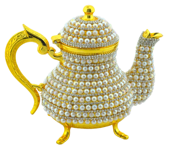 Arsal Dekoratif Inci ve Parlak Taşlı Altın Renk Demlik (18CMX22CM) - Resim 2