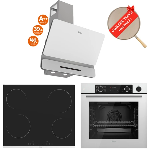 Ferre  FryArt LORIA Vitroseramik Elektrikli Sessiz Beyaz Ankastre Set (D081 -SA + Ms261 + XE64CB ) ürün görseli