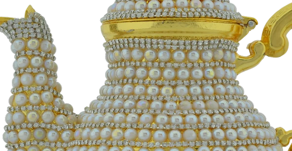 Arsal Dekoratif Inci ve Parlak Taşlı Altın Renk Demlik (18CMX22CM) - Resim 5