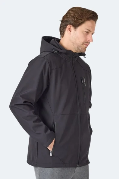 Slazenger Harmonic Erkek Siyah Softshell Kapüşonlu Fermuarlı Mont - Resim 3
