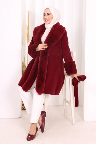 Kürklü Kaban 70062 Bordo - Resim 4