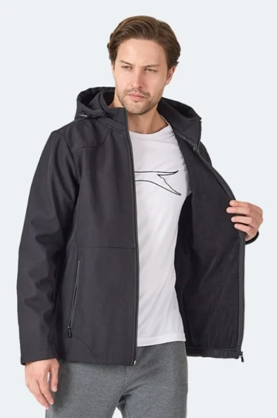 Slazenger Harmonic Erkek Siyah Softshell Kapüşonlu Fermuarlı Mont - Resim 4