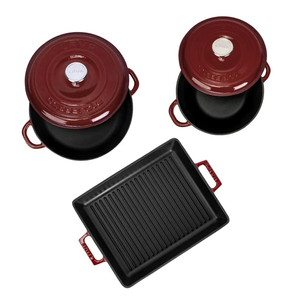 LAVA Bordo 5'li Döküm Tencere & Izgara Tava Seti – Zarafet ve Gücü Birleştiren Tasarım - Resim 3