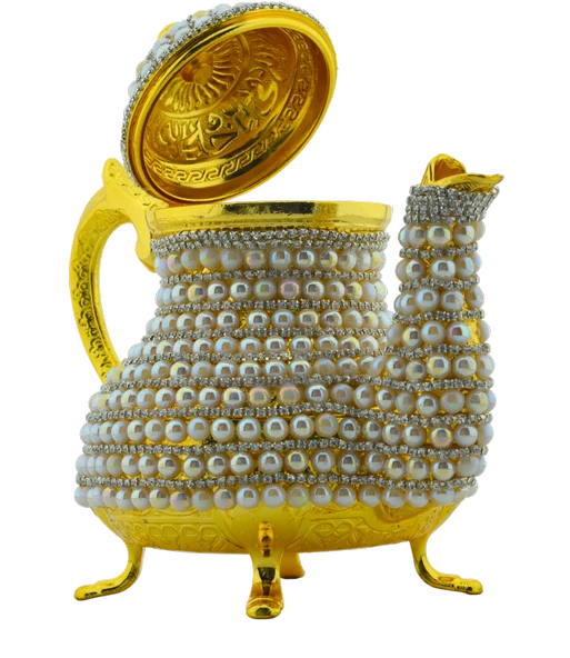 Arsal Dekoratif Inci ve Parlak Taşlı Altın Renk Demlik (18CMX22CM) - Resim 4