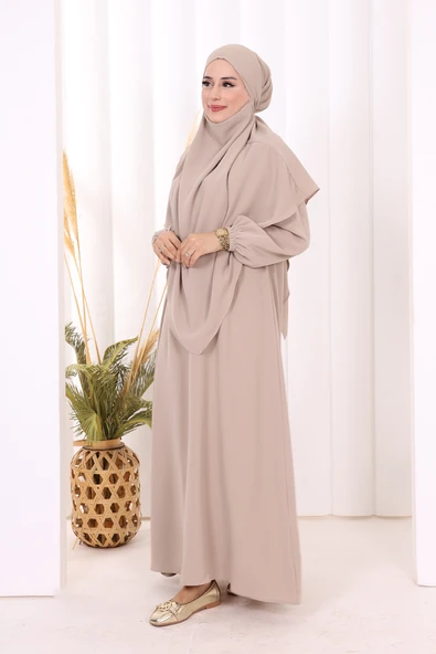 Sufleli Elbise Takım 6044 Vizon - Resim 3