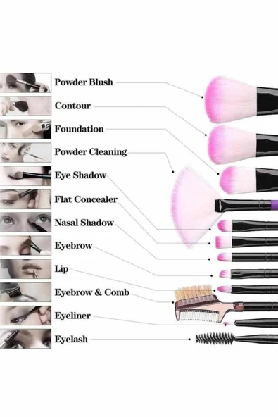 LitaeTrend Makyaj Fırçası 12 Parça Set Yumuşak Uçlu Göz Makyajına Uygun Hafif ve Taşınabilir Çanta - Resim 4