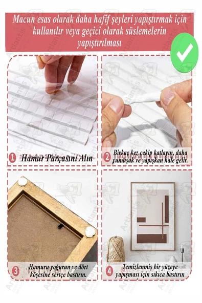 Hamur Yapıştırıcı Tack-it 50gr 1 Paket Silka 65 Parça Macun Sakız Yapıştırıcı Takıt Çerçeve Afiş Duvar İz Bırakmaz - Resim 4