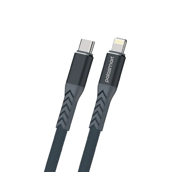 Polosmart PSM118 Type-C to Lightning 20W Hızlı Şarj ve Data Kablosu 1.2 Metre Gri ürün görseli