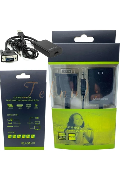 Concord Vga To Hdmi Kablo Dönüştürücü Görüntü Ve Ses Çevirici Htv ürün görseli 1