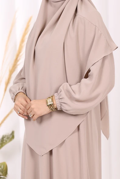 Sufleli Elbise Takım 6044 Vizon - Resim 7