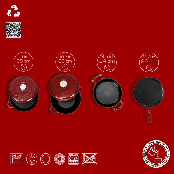 LAVA Döküm Bordo 6 Parça Tencere & Tava & Sahan Seti – Profesyonel Lezzet Evinde! - Resim 4
