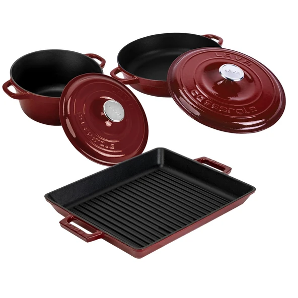 LAVA Bordo 5'li Döküm Tencere & Izgara Tava Seti – Zarafet ve Gücü Birleştiren Tasarım - Resim 2