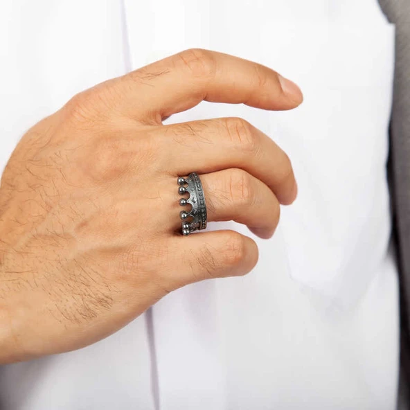 Gümüş Kral Tacı Erkek Yüzük - Resim 2