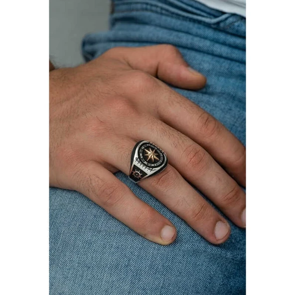 Gümüş Çapa Detaylı Pusula Erkek Yüzük T6097 - Resim 2