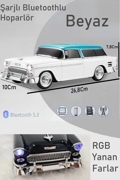 Concord Şarjlı Nostaji Arabalı Bluetooth Fm-Usb-Tf-Aux Şarjlı Nostaljik Beyaz WS-1955 ürün görseli