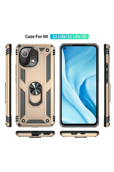 LitaeTrend Xiaomi Mİ 11 Lite Kılıf Sofya Yüzüklü Silikon Kapak - Gold - Resim 3