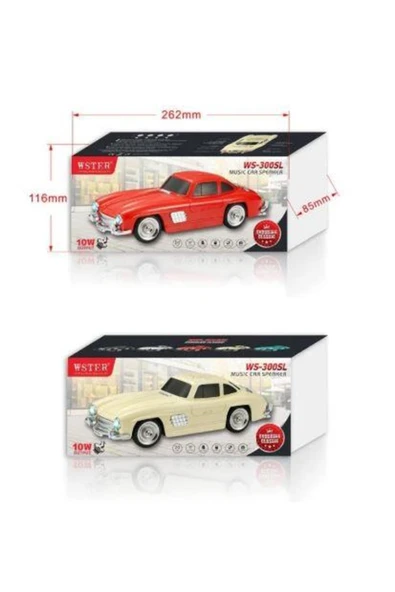 Concord Nostaljik Ledli Roadster Araba Fm Radyolu Bluetooth Hoparlör Speaker Ws-300sl Kırmızı - Resim 3
