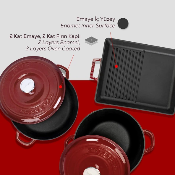 LAVA Döküm Bordo 5 Parça Tencere & Tava Seti – Şef Kalitesinde Lezzet ve Şıklık - Resim 6