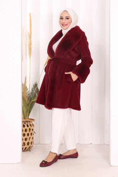 Kürklü Kaban 70062 Bordo - Resim 3