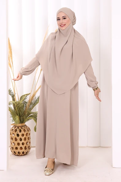 Sufleli Elbise Takım 6044 Vizon - Resim 2