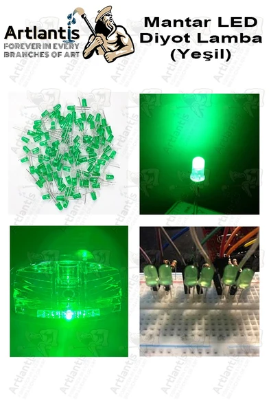 Yeşil Mantar Led Diyot Lamba 30 lu 1 Paket Yeşil 4.8 mm Mini Mantar Led Lamba Deney Bilim Proje Arduino Işığı - Resim 4