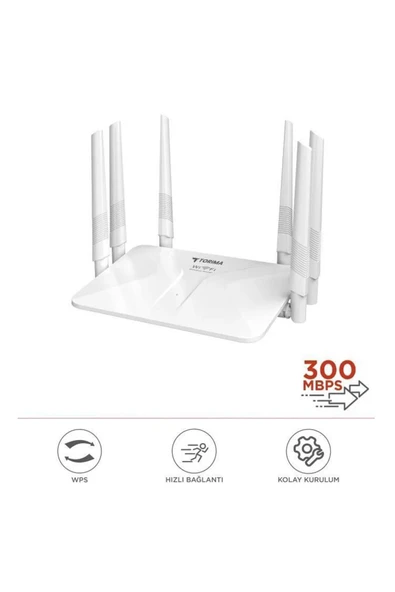 Toptanyokyok Beyaz Kablosuz 300Mbps WiFi Router 6 Güçlü Anten Geniş Kapsama 2.4GHz 4 Portlu WR50Q ürün görseli 1
