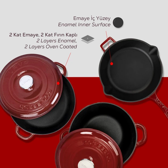 LAVA Döküm Bordo 5 Parça Set – Şıklık, Lezzet ve Gücü Bir Araya Getiren Tasarım - Resim 6