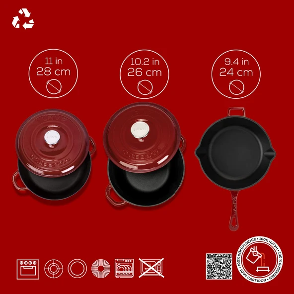 LAVA Döküm Bordo 5 Parça Set – Şıklık, Lezzet ve Gücü Bir Araya Getiren Tasarım - Resim 4