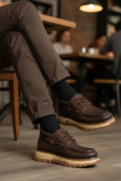 Guja Kahve Nubuk Hakiki Deri Yüksek Taban Erkek Casual Ayakkabı 25K550 M - Resim 3