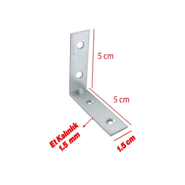 (25 ADET) Metal Köşebent 50x50x15 mm İnce L Demiri Gönye Mobilya Duvar Sabitleme Bağlantı Aparatı - Resim 3