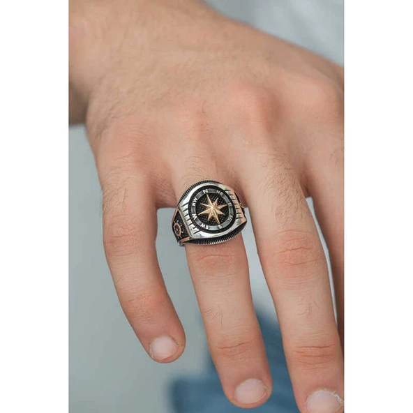 Gümüş Çapa Detaylı Pusula Erkek Yüzük T6097 - Resim 9