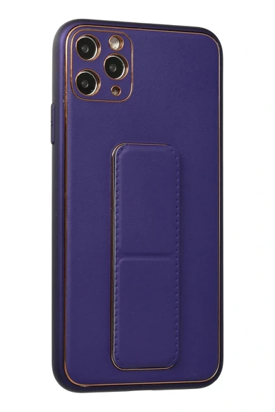 LitaeTrend iPhone 11 Pro Max Kılıf Coco Deri Standlı Kapak - Mor - Resim 2