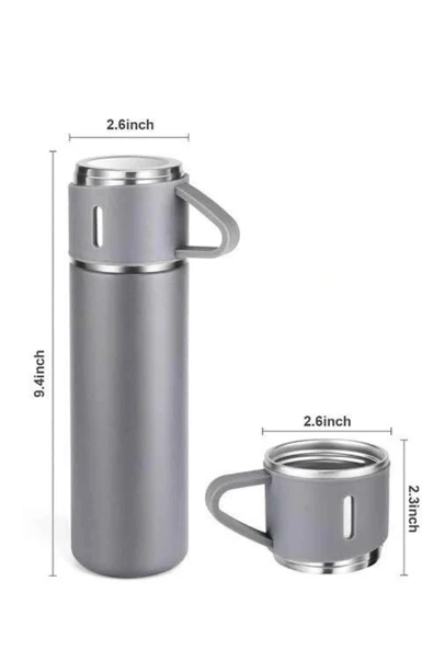 LitaeTrend Termos Seti Paslanmaz Çelik 3 Bardaklı Vakumlu Termos Set 500 Ml 12 Saate Kadar Isı Koruma - Resim 3