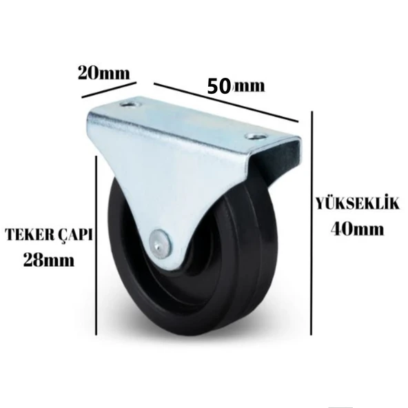 Sabit Tabanlı Masa Tekeri Sehpa ve Dolap Tekeri(Teker Çapı:28mm Yükseklik:40mm) 4 Adet - Resim 2