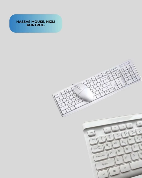 LitaeTrend Q Klavye Beyaz Klavye Ve Mouse Seti Kablosuz USB Girişli - Resim 3