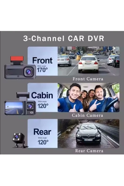 LaraThec Üç Kameralı Ön Iç Arka Araç Içi Kamera Wifi Viidure App Mpıa CC38 64GB - Resim 5