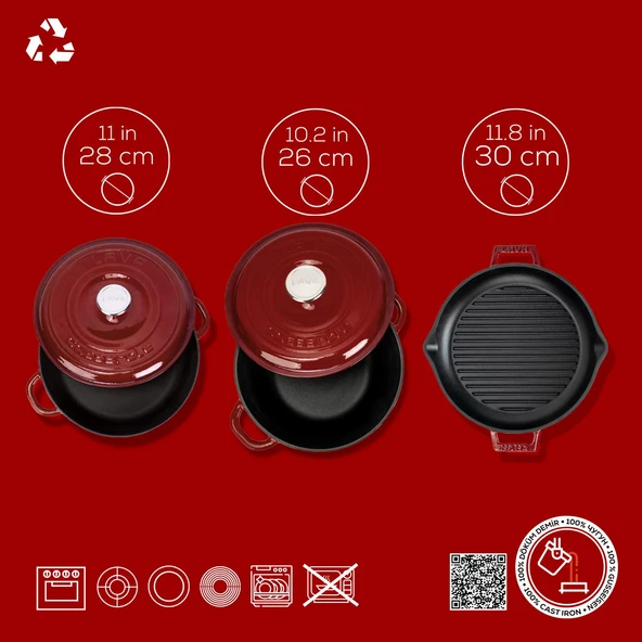 LAVA Bordo Döküm Tencere ve Izgara Seti – Sofralarda Şef Dokunuşu - Resim 4