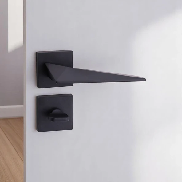 1 Takım WC Siyah Kapı Kolu Kare Rozetli Ev Kapı Kolları Kilitlenebilir Sağ Sola Uygun - Resim 4