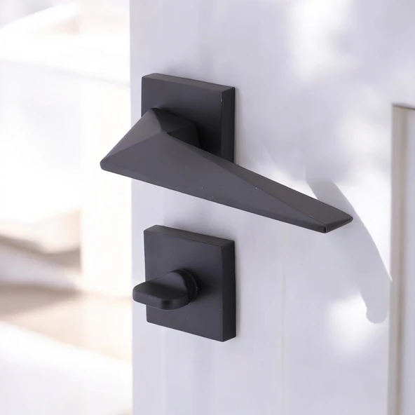 1 Takım WC Siyah Kapı Kolu Kare Rozetli Ev Kapı Kolları Kilitlenebilir Sağ Sola Uygun - Resim 3