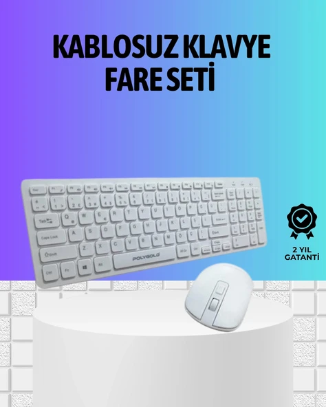 LitaeTrend Q Klavye Beyaz Klavye Ve Mouse Seti Kablosuz USB Girişli ürün görseli 1