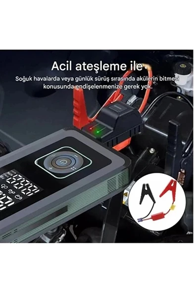 Multi Function Jump Starter Şarjlı Lastik Şişirme Pompası Akü Takviye Acil Durum Led Işık Powerbank - Resim 4